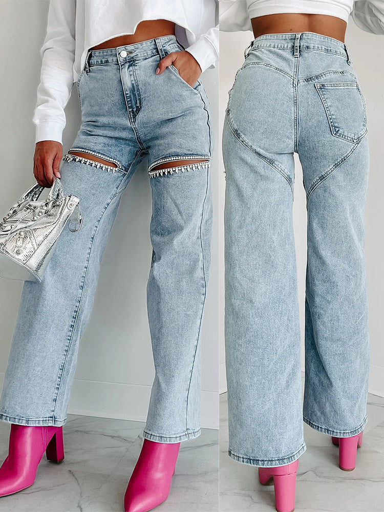 Crystal Slit Jeans | Black |
