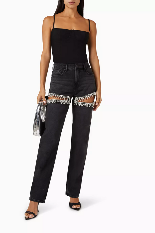 Crystal Slit Jeans | Black |