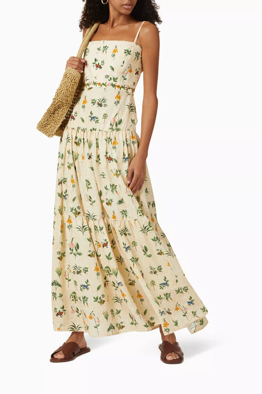Linen embroidered long skirt