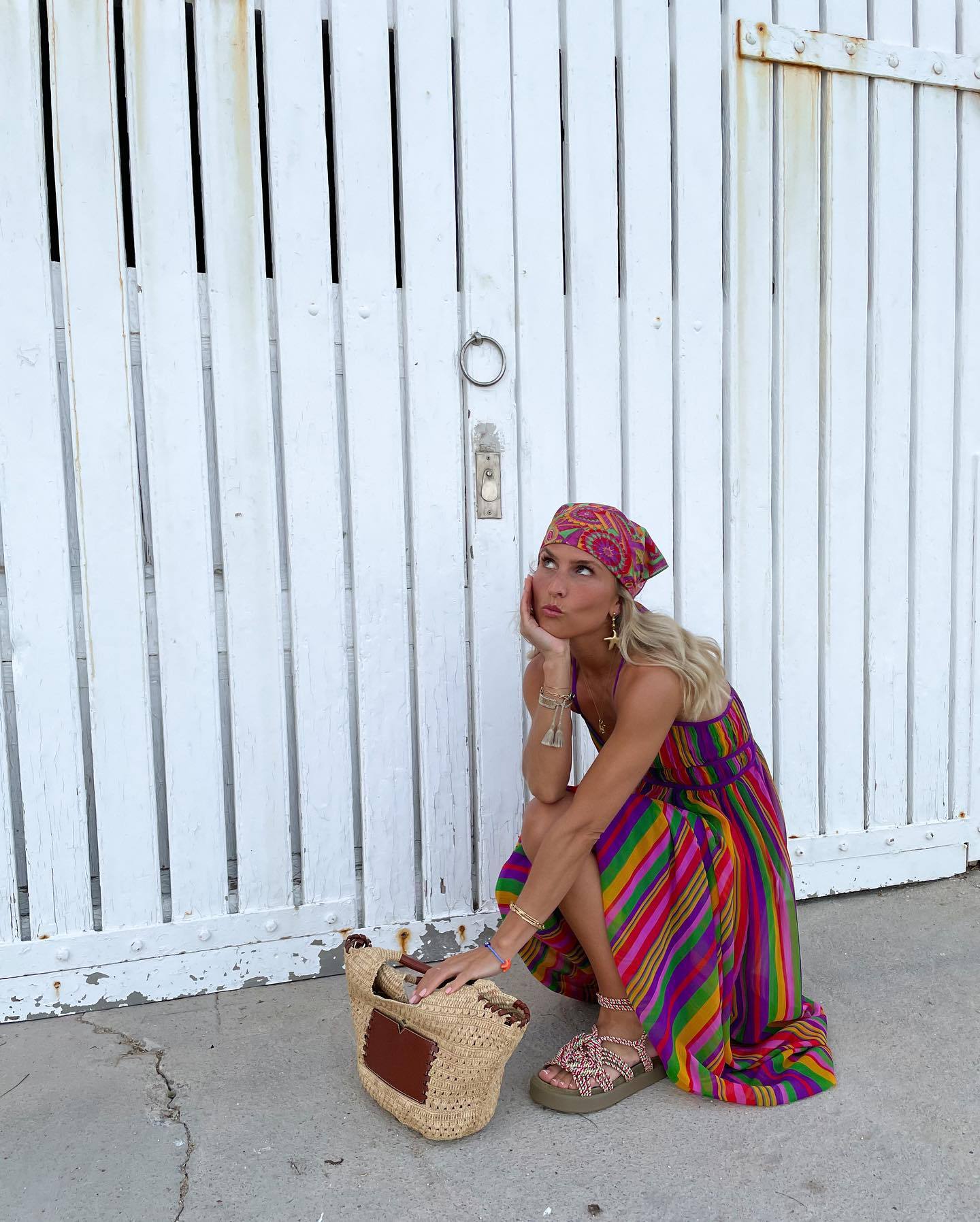 Rainbow Striped Halter Maxi Dress